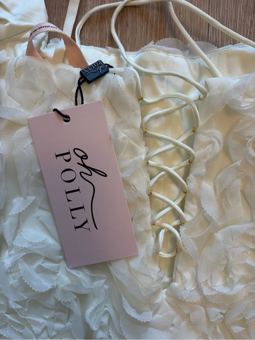 Oh Polly Posy Floral-Appliqué Square-Neck Corset Mini Dress in White - Picture 5 of 5